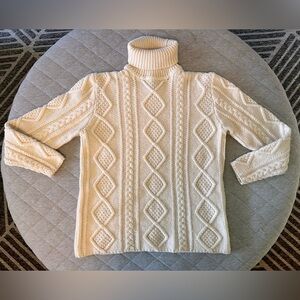 EDDIE BAUER Collectibles Cream Wool Cable Knit Fisherman Turtleneck Sweater